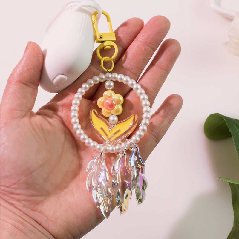 Keychains de plumas electroplacados de flor de perlas al por mayor